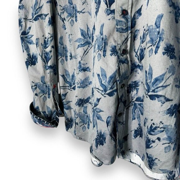 Au Noir Button Down Shirt Floral Size 5 Modern Classic Dress Shirt Navy Dryden - Picture 7 of 10